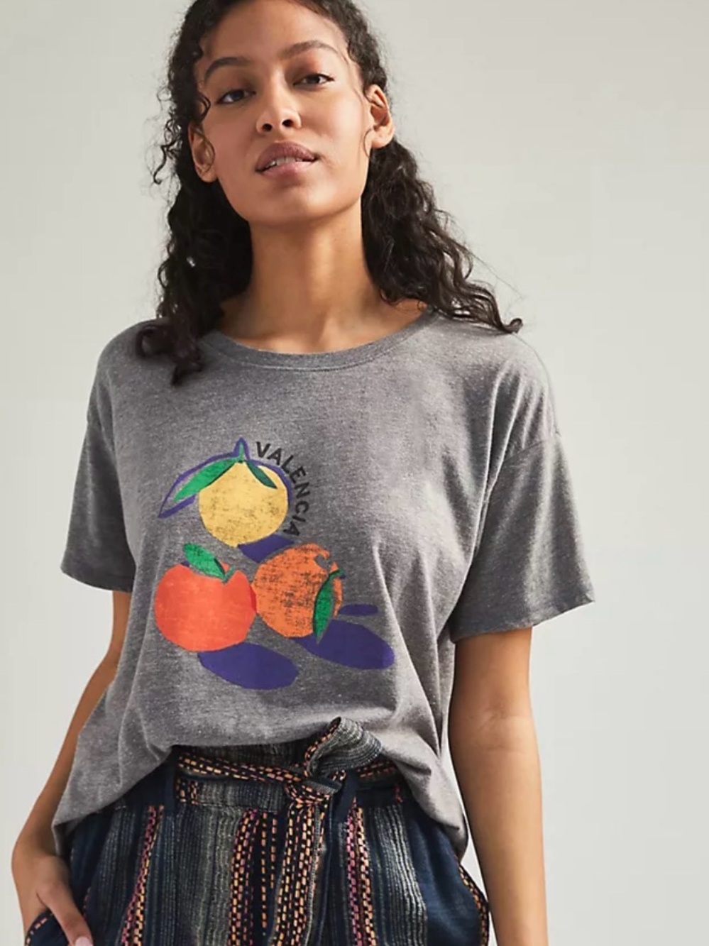 Maeve by Anthropologie Valencia Orange Fruit Graphic Tee Grey Size XS